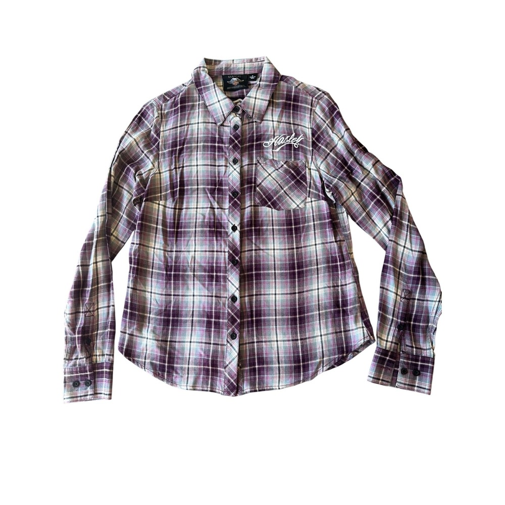 Harley Davidson Womens Purple Plaid Button‎ Up Long Sleeve Shirt